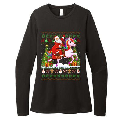 Unicorn Xmas Sweater Ugly Santa Riding Unicorn Christmas Gift Womens CVC Long Sleeve Shirt