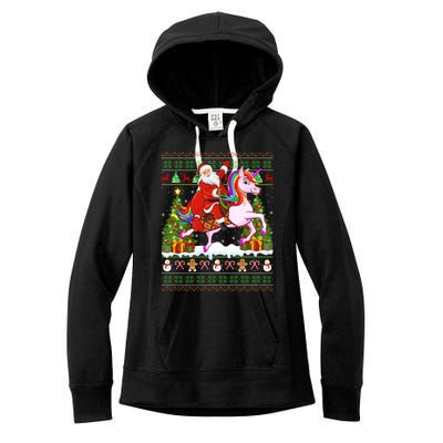 Unicorn Xmas Sweater Ugly Santa Riding Unicorn Christmas Gift Women's Fleece Hoodie