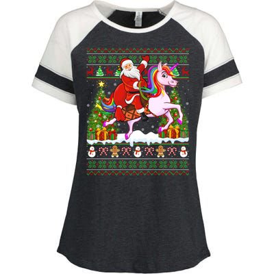 Unicorn Xmas Sweater Ugly Santa Riding Unicorn Christmas Gift Enza Ladies Jersey Colorblock Tee