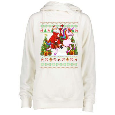 Unicorn Xmas Sweater Ugly Santa Riding Unicorn Christmas Gift Womens Funnel Neck Pullover Hood