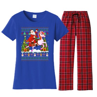 Unicorn Xmas Sweater Ugly Santa Riding Unicorn Christmas Gift Women's Flannel Pajama Set