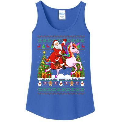 Unicorn Xmas Sweater Ugly Santa Riding Unicorn Christmas Gift Ladies Essential Tank