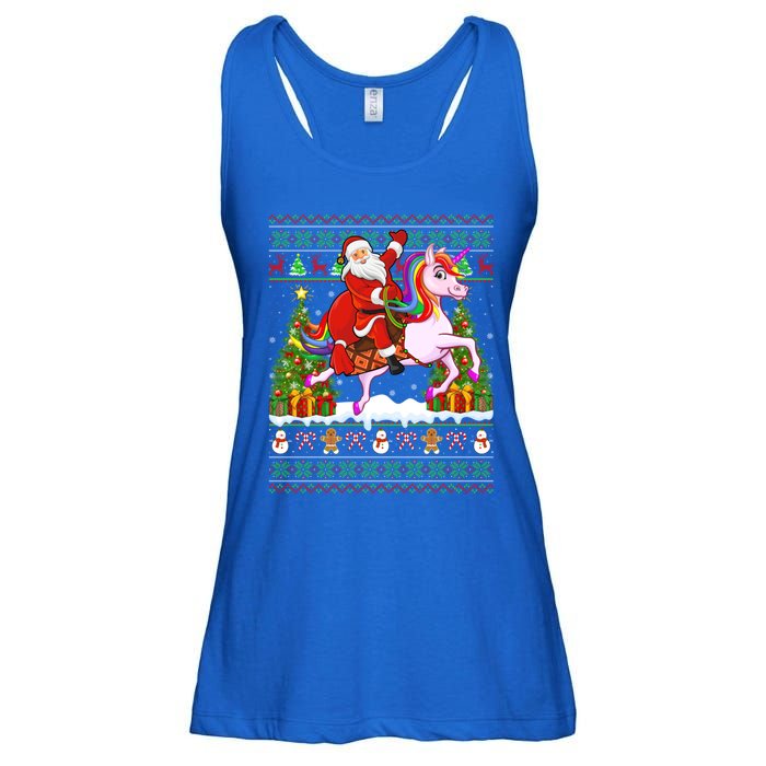 Unicorn Xmas Sweater Ugly Santa Riding Unicorn Christmas Gift Ladies Essential Flowy Tank