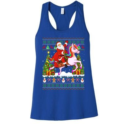 Unicorn Xmas Sweater Ugly Santa Riding Unicorn Christmas Gift Women's Racerback Tank