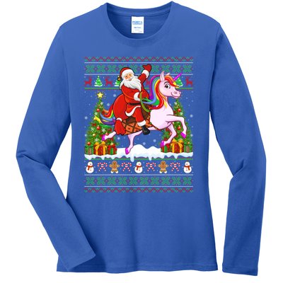 Unicorn Xmas Sweater Ugly Santa Riding Unicorn Christmas Gift Ladies Long Sleeve Shirt