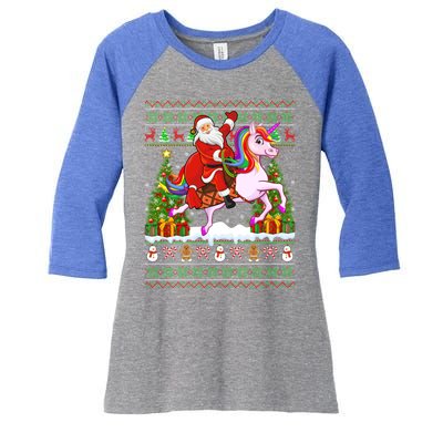 Unicorn Xmas Sweater Ugly Santa Riding Unicorn Christmas Gift Women's Tri-Blend 3/4-Sleeve Raglan Shirt