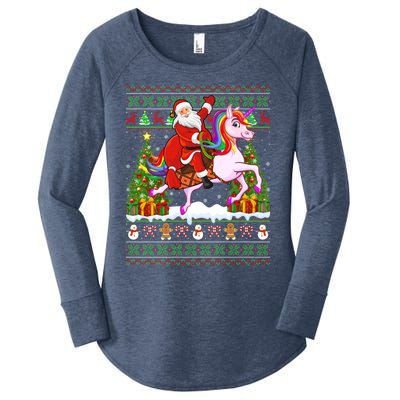 Unicorn Xmas Sweater Ugly Santa Riding Unicorn Christmas Gift Women's Perfect Tri Tunic Long Sleeve Shirt