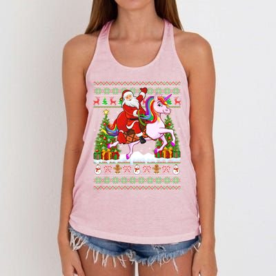 Unicorn Xmas Sweater Ugly Santa Riding Unicorn Christmas Gift Women's Knotted Racerback Tank