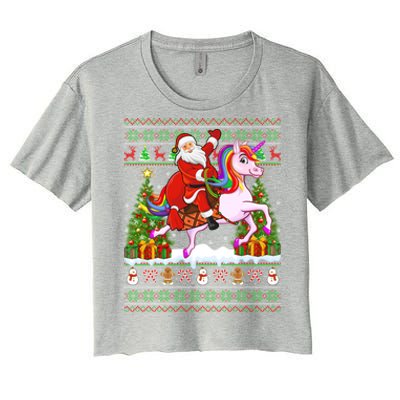 Unicorn Xmas Sweater Ugly Santa Riding Unicorn Christmas Gift Women's Crop Top Tee