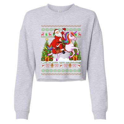 Unicorn Xmas Sweater Ugly Santa Riding Unicorn Christmas Gift Cropped Pullover Crew