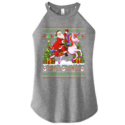 Unicorn Xmas Sweater Ugly Santa Riding Unicorn Christmas Gift Women's Perfect Tri Rocker Tank