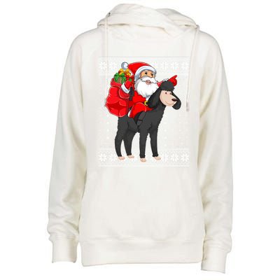 Ugly Xmas Sweater Style Santa Riding Poodle Dog Christmas Meaningful Gift Womens Funnel Neck Pullover Hood