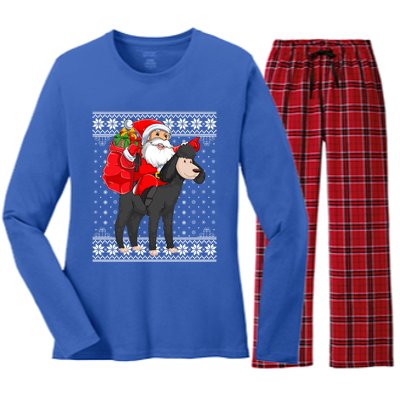 Ugly Xmas Sweater Style Santa Riding Poodle Dog Christmas Meaningful Gift Women's Long Sleeve Flannel Pajama Set 