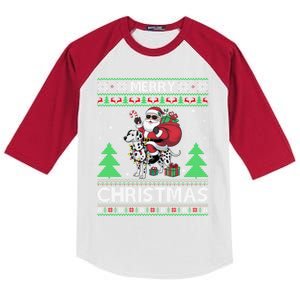 Ugly Xmas Style Santa Riding Dalmatian Dog Christmas Meaningful Gift Kids Colorblock Raglan Jersey