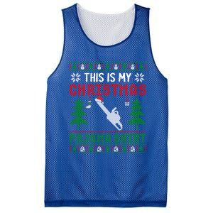 Ugly Xmas Sweater Chainsaw This Is My Christmas Pajama Gift Mesh Reversible Basketball Jersey Tank