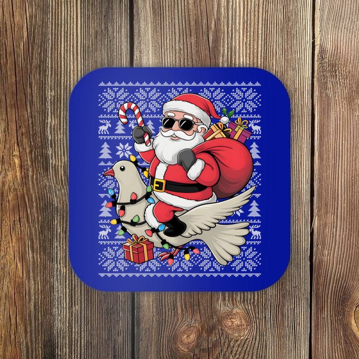 Ugly Xmas Style Santa Riding Dove Bird Christmas Gift Coaster