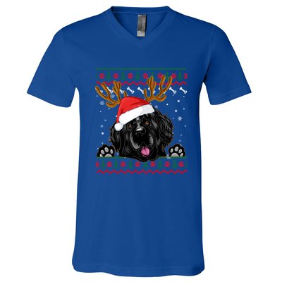 Ugly Xmas Sweater Santa Newfoundland Dog Christmas Tree Gift V-Neck T-Shirt