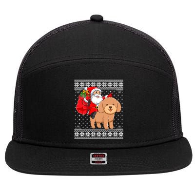 Ugly Xmas Sweater Santa Riding Toy Poodle Dog Christmas Cute Gift 7 Panel Mesh Trucker Snapback Hat