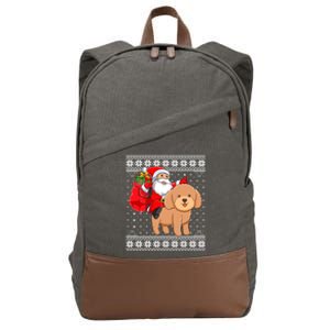 Ugly Xmas Sweater Santa Riding Toy Poodle Dog Christmas Cute Gift Cotton Canvas Backpack