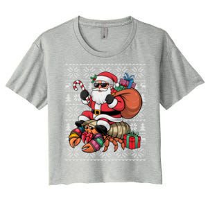 Ugly Xmas Style Santa Riding Hermit Crab Christmas Great Gift Women's Crop Top Tee