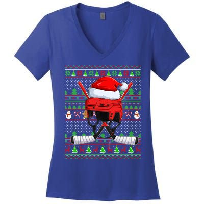 Ugly Xmas Sweater Style Lighting Hockey Christmas Gift Women's V-Neck T-Shirt