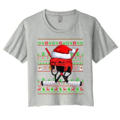 Ugly Xmas Sweater Style Lighting Hockey Christmas Gift Women's Crop Top Tee