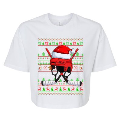 Ugly Xmas Sweater Style Lighting Hockey Christmas Gift Bella+Canvas Jersey Crop Tee