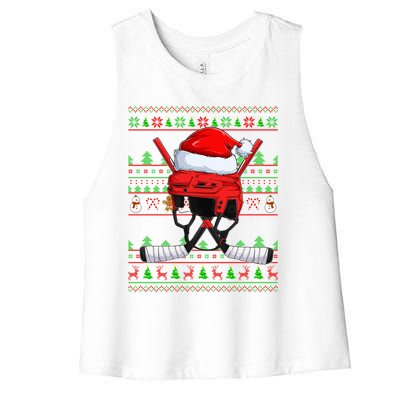 Ugly Xmas Sweater Style Lighting Hockey Christmas Gift Women's Racerback Cropped Tank