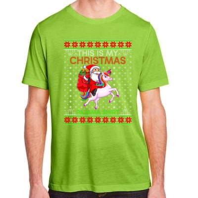 Ugly Xmas Sweater Style Santa Riding Unicorn Christmas Funny Gift Adult ChromaSoft Performance T-Shirt