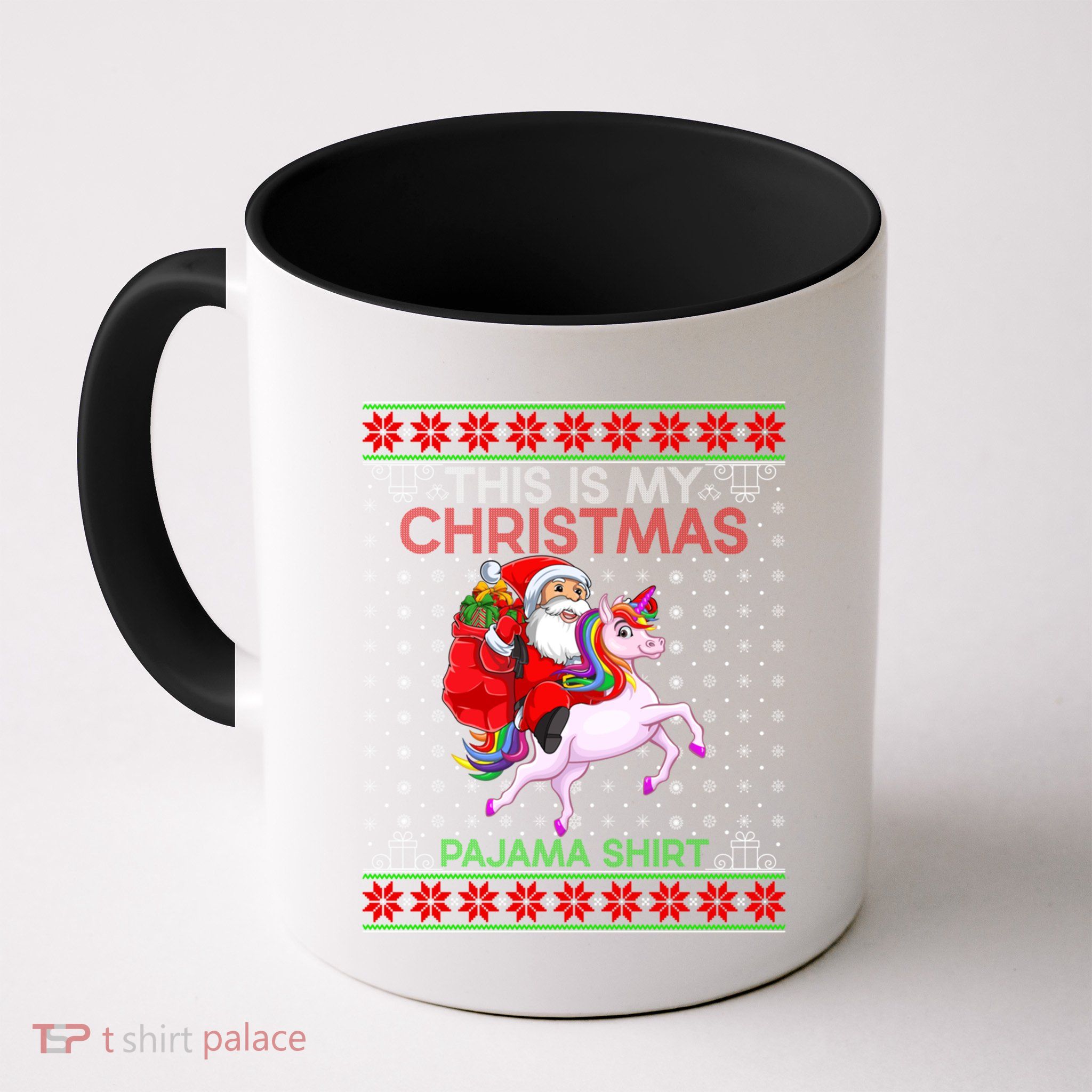 Ugly Xmas Sweater Style Santa Riding Unicorn Christmas Funny Gift Mug
