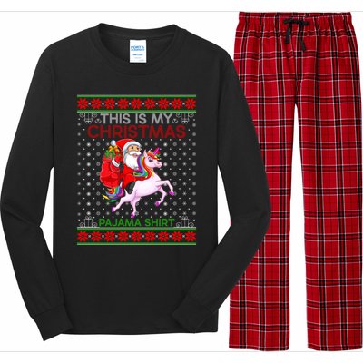 Ugly Xmas Sweater Style Santa Riding Unicorn Christmas Funny Gift Long Sleeve Pajama Set