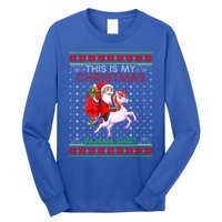 Ugly Xmas Sweater Style Santa Riding Unicorn Christmas Funny Gift Long Sleeve Shirt