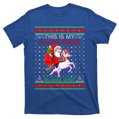 Ugly Xmas Sweater Style Santa Riding Unicorn Christmas Funny Gift T-Shirt