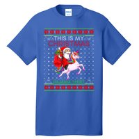 Ugly Xmas Sweater Style Santa Riding Unicorn Christmas Funny Gift Tall T-Shirt