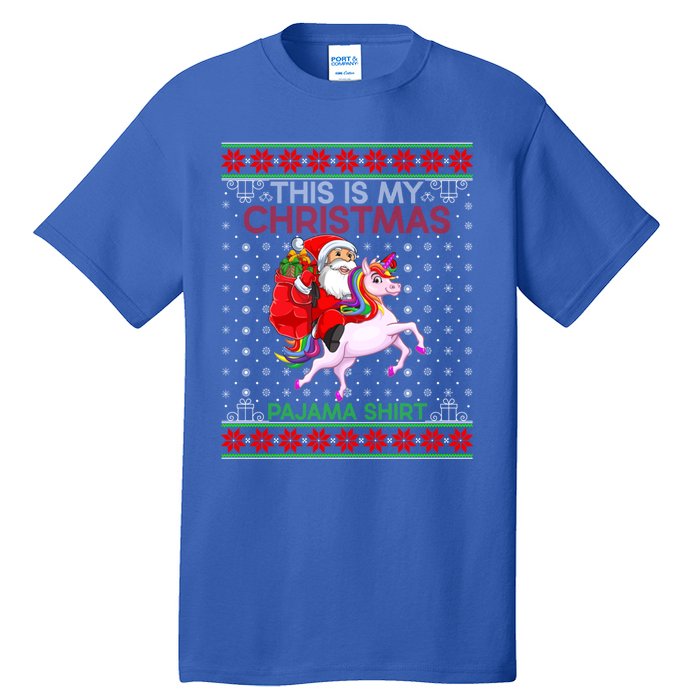 Ugly Xmas Sweater Style Santa Riding Unicorn Christmas Funny Gift Tall T-Shirt