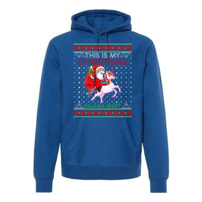 Ugly Xmas Sweater Style Santa Riding Unicorn Christmas Funny Gift Premium Hoodie