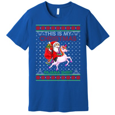 Ugly Xmas Sweater Style Santa Riding Unicorn Christmas Funny Gift Premium T-Shirt