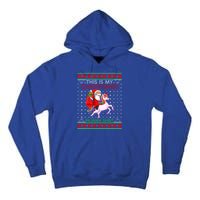 Ugly Xmas Sweater Style Santa Riding Unicorn Christmas Funny Gift Tall Hoodie