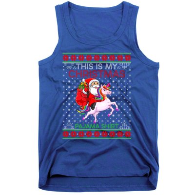 Ugly Xmas Sweater Style Santa Riding Unicorn Christmas Funny Gift Tank Top