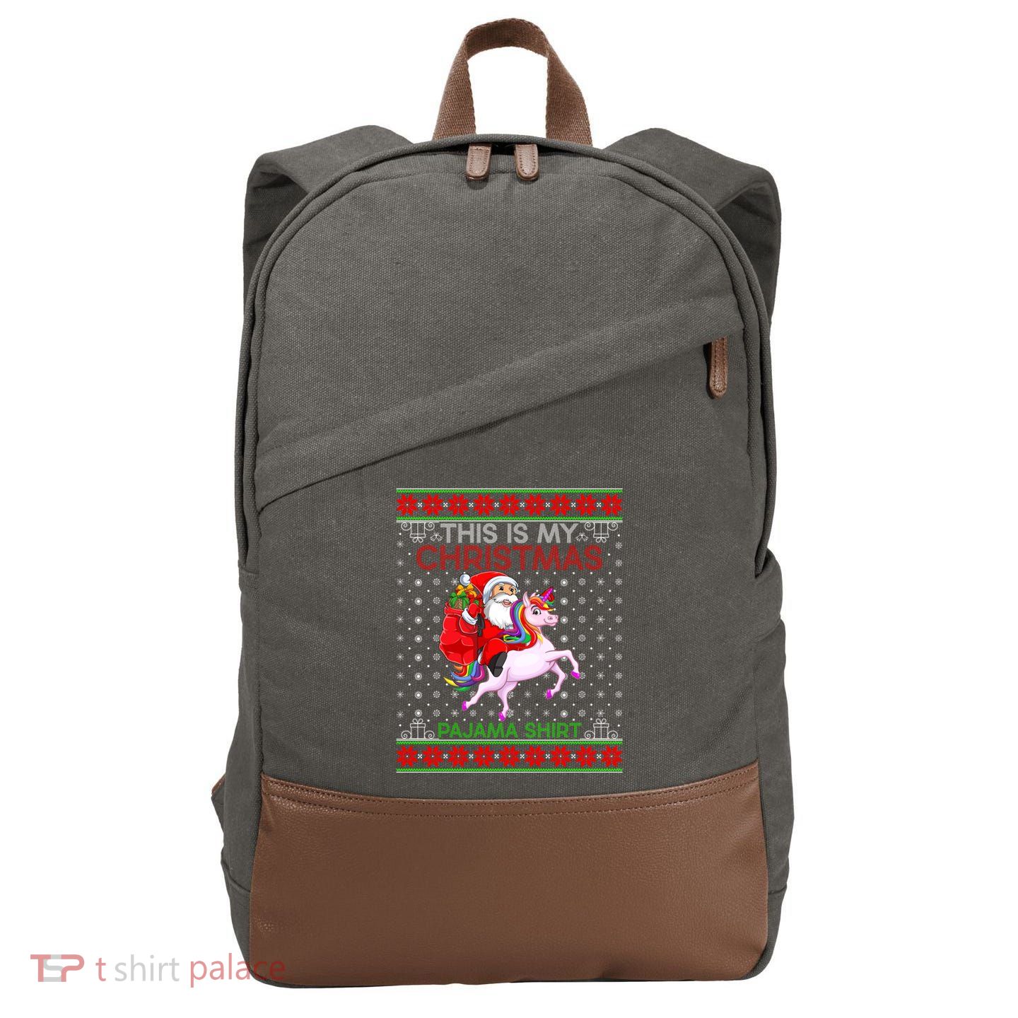 Ugly Xmas Sweater Style Santa Riding Unicorn Christmas Funny Gift Cotton Canvas Backpack