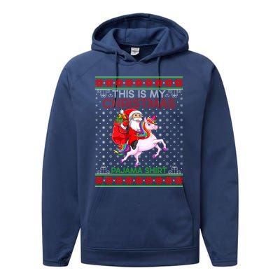 Ugly Xmas Sweater Style Santa Riding Unicorn Christmas Funny Gift Performance Fleece Hoodie