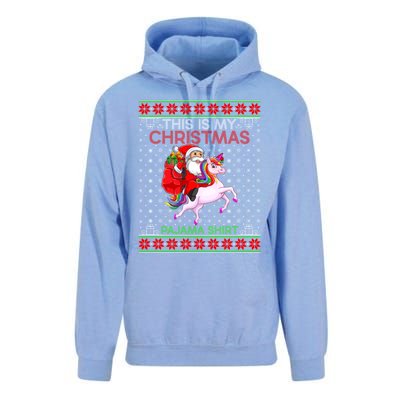 Ugly Xmas Sweater Style Santa Riding Unicorn Christmas Funny Gift Unisex Surf Hoodie