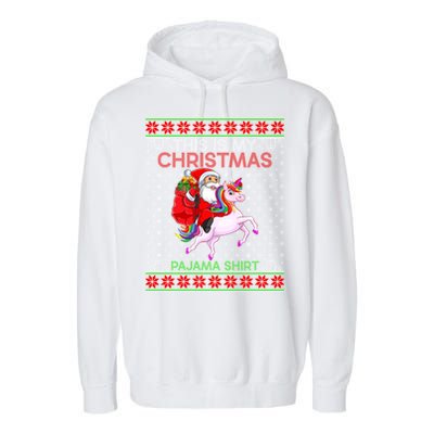 Ugly Xmas Sweater Style Santa Riding Unicorn Christmas Funny Gift Garment-Dyed Fleece Hoodie