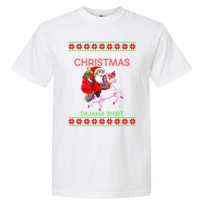 Ugly Xmas Sweater Style Santa Riding Unicorn Christmas Funny Gift Garment-Dyed Heavyweight T-Shirt