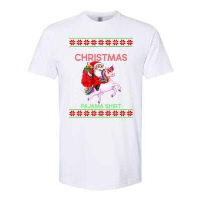 Ugly Xmas Sweater Style Santa Riding Unicorn Christmas Funny Gift Softstyle CVC T-Shirt