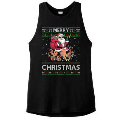 Ugly Xmas Style Santa Riding Octopus Christmas Great Gift Ladies PosiCharge Tri-Blend Wicking Tank