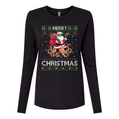 Ugly Xmas Style Santa Riding Octopus Christmas Great Gift Womens Cotton Relaxed Long Sleeve T-Shirt