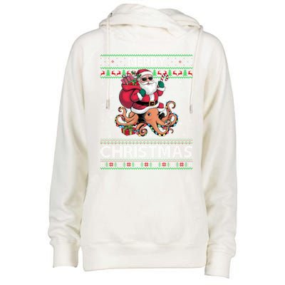 Ugly Xmas Style Santa Riding Octopus Christmas Great Gift Womens Funnel Neck Pullover Hood