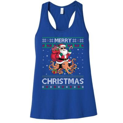 Ugly Xmas Style Santa Riding Octopus Christmas Great Gift Women's Racerback Tank