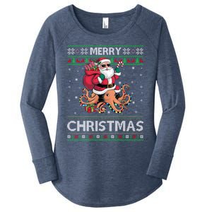 Ugly Xmas Style Santa Riding Octopus Christmas Great Gift Women's Perfect Tri Tunic Long Sleeve Shirt